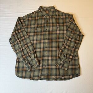 Woolrich Shirt Mens XL Green Orange Plaid Flannel Button Up Long Sleeve Cotton